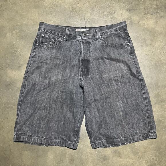 Vintage Y2k Ecko Unlimited Black Baggy Loose Fit Jorts 36x13 - Picture 1 of 4